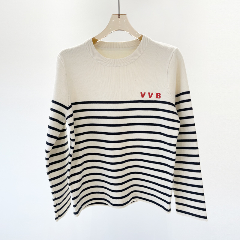 vi*be 2021秋季新款女装 条纹字母刺绣针织衫-阿里巴巴