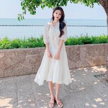 海边度假白色连衣裙女夏2024新款法式高级感显瘦绝美仙女沙滩裙子