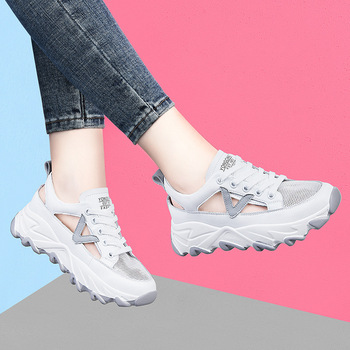 盾狐网红老爹鞋女ins潮2021夏季新款透气休闲运动鞋真皮女鞋百搭