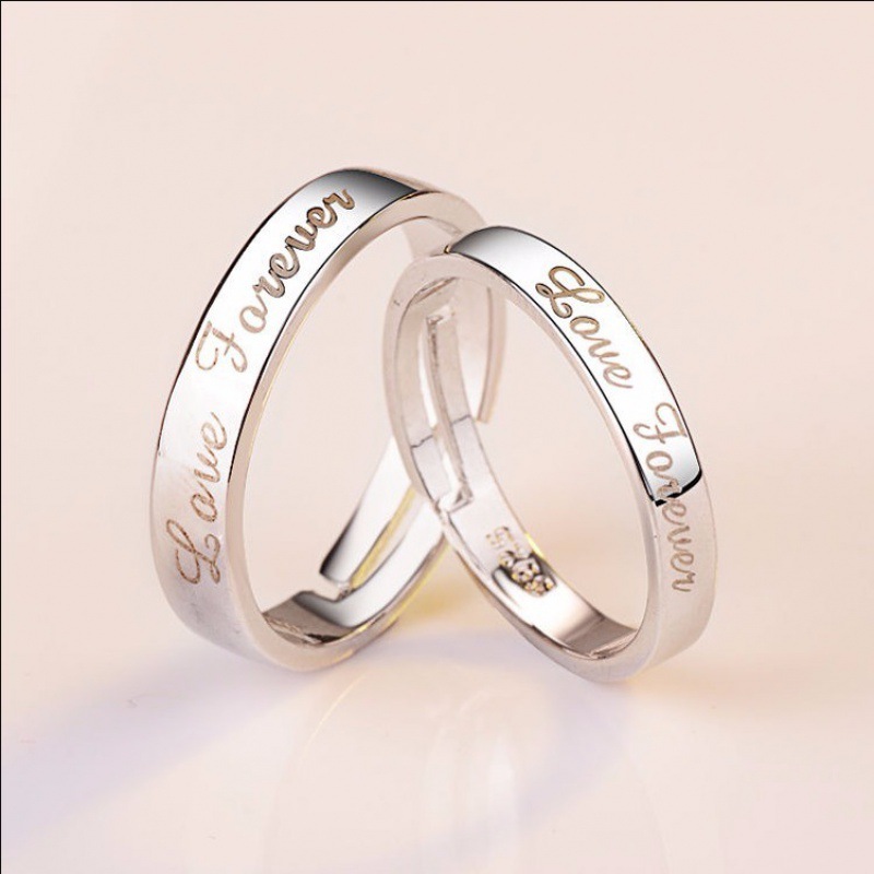 婚戒免费刻字情侣戒指一对镀银学生活口男女对戒韩版网红女友代发