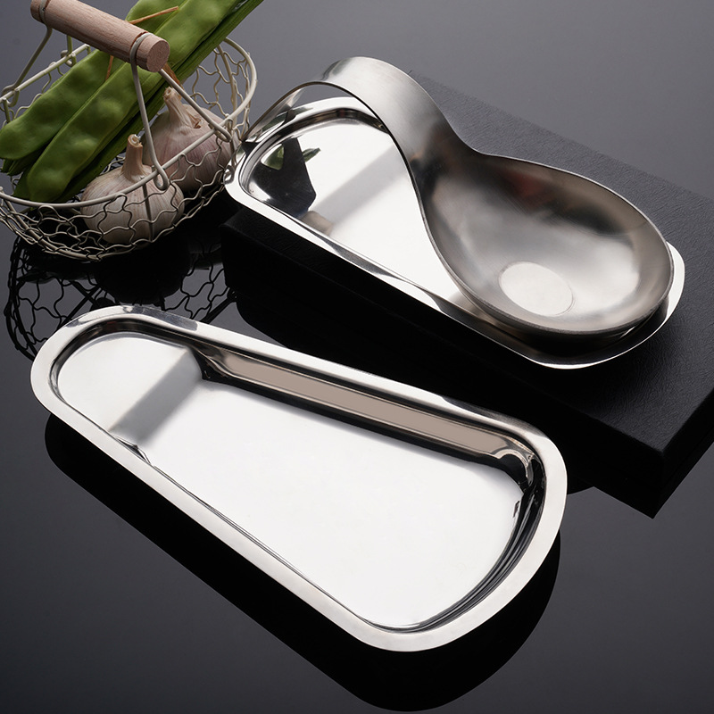 Stainless Steel Fan-Shaped Square Tray Restaurant Restaurant Hot Pot Fish Spoon Tray Buffet Plate Food Clip Shelf