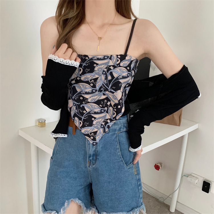 泫雅风时尚设计感小众外穿露肩倒三角吊带美背针织背心上衣