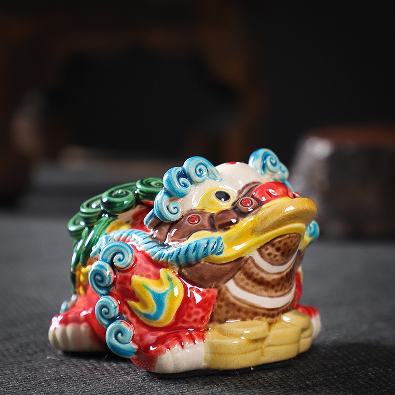 中式创意彩绘可爱金蟾陶瓷动物摆件 办公室家居桌面装饰工艺摆件