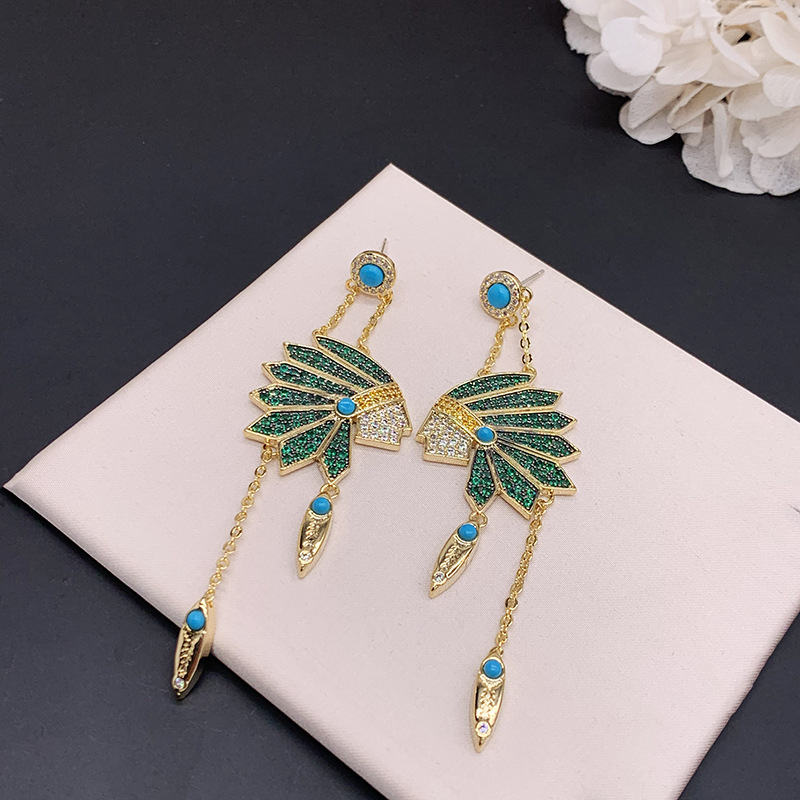 欧美小众神秘印第安人耳饰蓝松石镶彩钻重工耳环耳钉银针时尚潮女