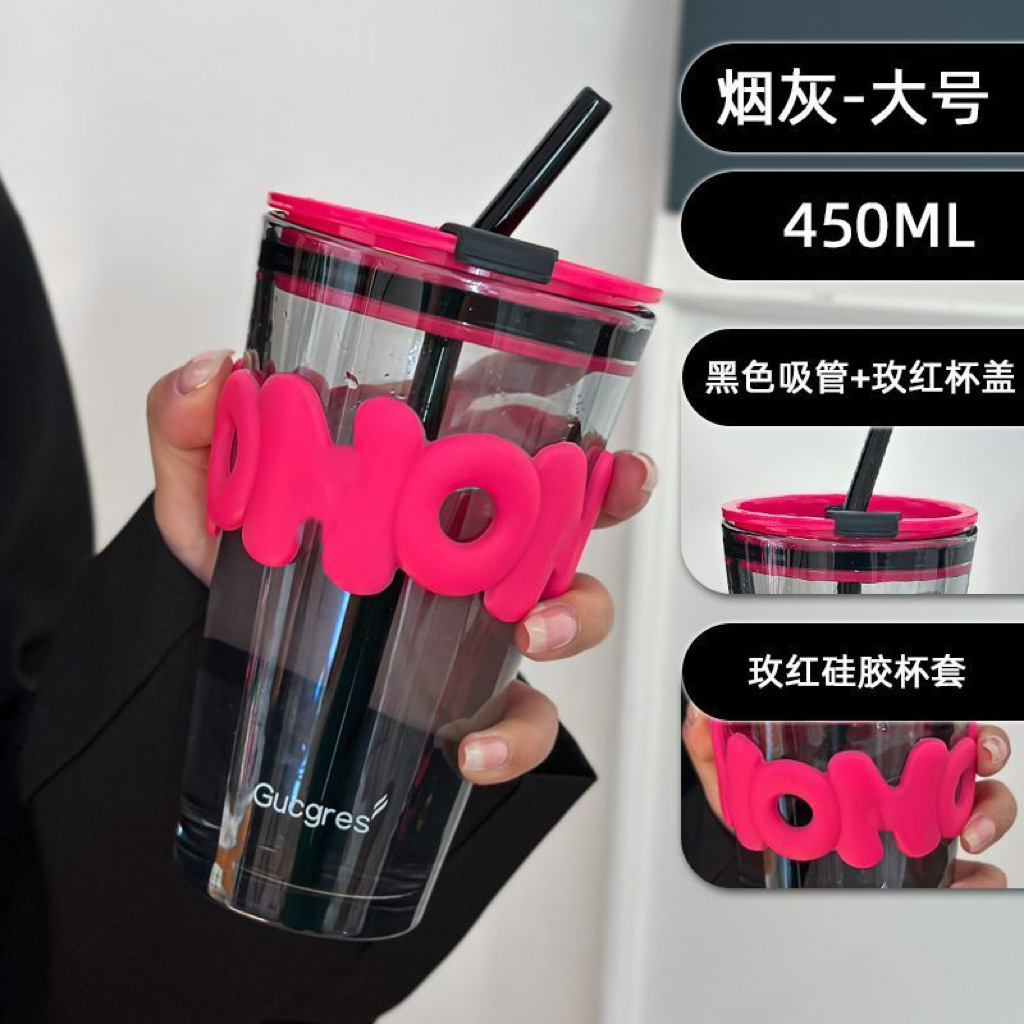 Internet Celebrity Bamboo Joint Glass Straw Cup Ins Style Letter Coffee Drink Cup Drainage Advertising Gift Cup Customization
