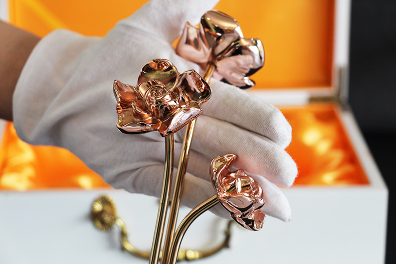 厂家批发 情人节礼物纯铜玫瑰金玫瑰花 家居铜摆件