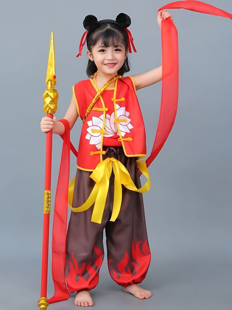 哪吒衣服女童男孩表演服哪吒魔童降世衣服套装六一中国卡通演出服