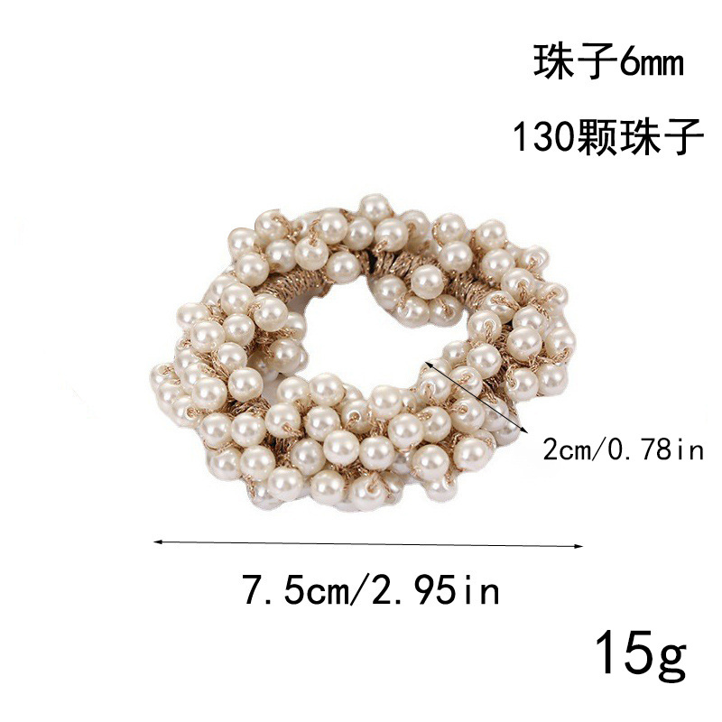 Korean Handmade Full Circle Woven Rubber Band Hair Rope Pearl Hair Ring Crystal Hair Accessories Women's Beaded Hairtie Headdress Wholesale