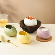 创意鸟巢窝装饰品甜品碗鸡蛋壳鸵鸟蛋造型陶瓷碗冷饮烧烤餐厅餐具