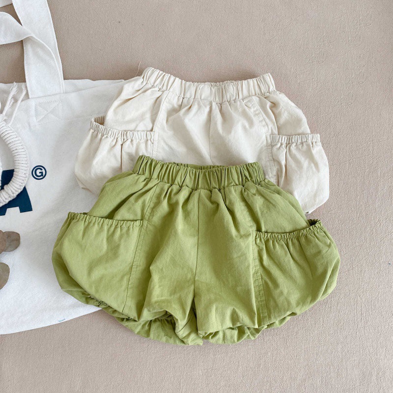 夏季女宝宝薄款南瓜裤 韩版儿童大口袋花苞裤 女童小短裤