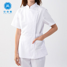 夏季透气吸湿排汗厨师服不粘毛中式宠物夏季棉白色白大褂护士服