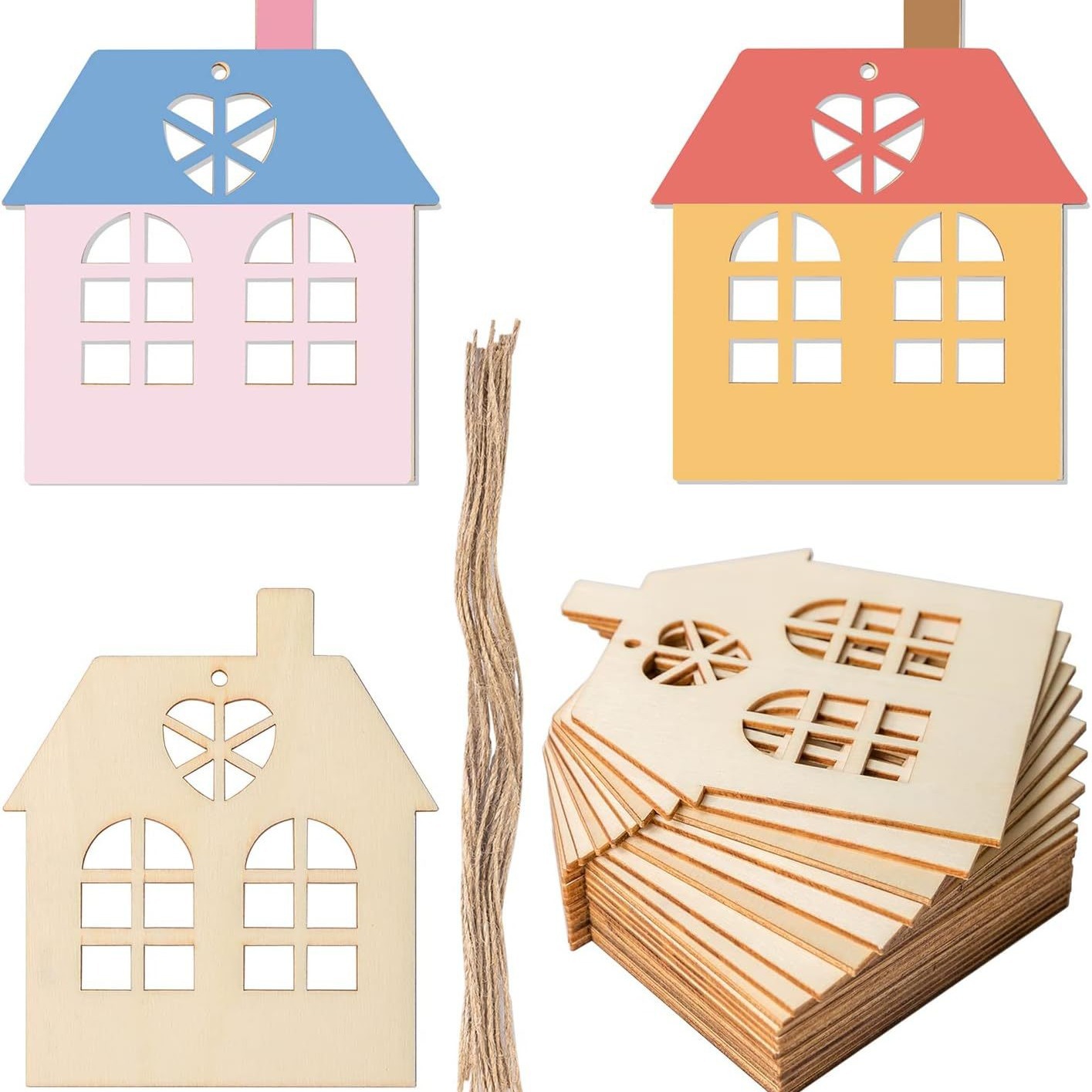 未完成房子形状木制镂空空白木片适用于情人节感恩节婚礼派对装饰