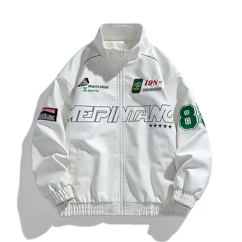 美式机车夹克棉服男款秋冬季加厚高街棉衣潮牌痞帅赛车服PU皮外套