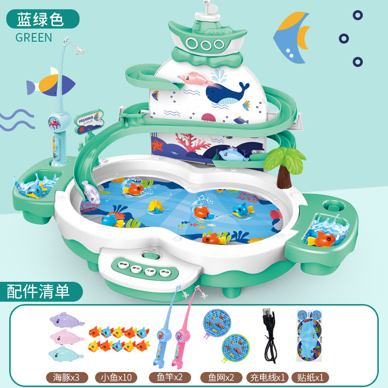 Children's Multifunctional Suspension Fishing Table Toy Magnetic Fishing Plate Electric Fishing Toy Boys and Girls Desktop Game