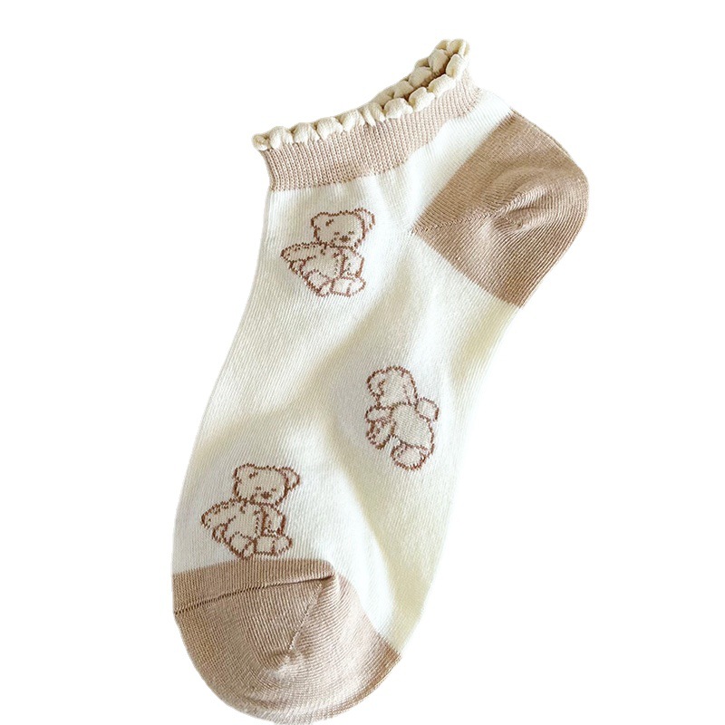 2023 New Lace Love Cartoon Bear Socks Low-Cut Thin Women's Boat Socks Casual Polyester Cotton Spring and Summer Socks Women