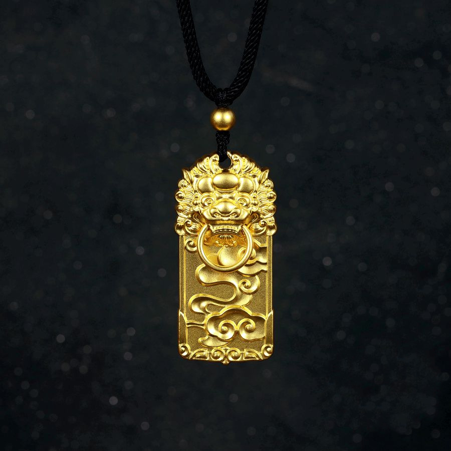 越南沙金古法麒麟牌吊坠镀金祥云护身符颈坠仿黄金金店同款吊牌
