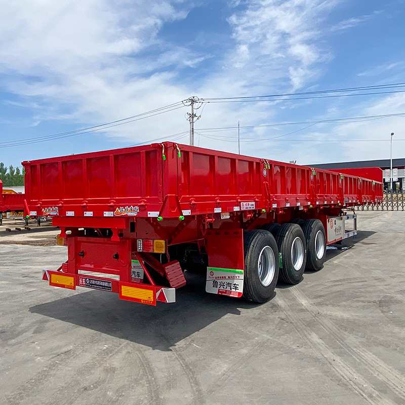 半挂车厂家定制11米 13米 拉钢材重型60公分箱板侧翻自卸半挂车