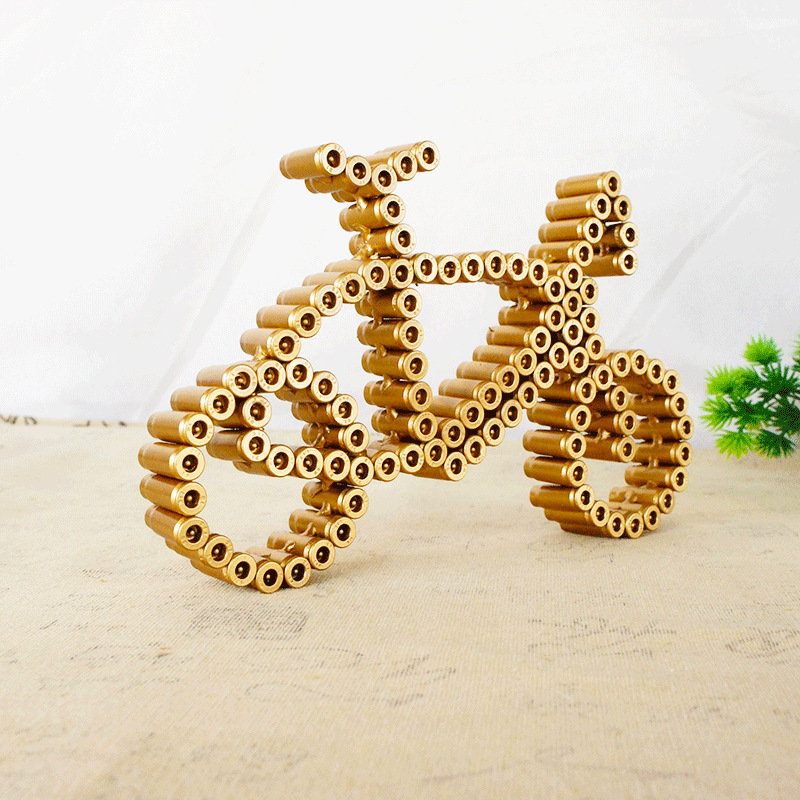 Metal Shell Case Bike Model Ornaments Hand Recycling Shell Case Electric Welding Manufacturing Home Decoration Crafts