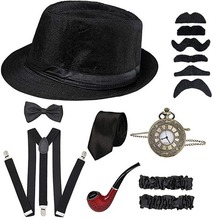 1920s复古帽男士盖茨比舞会派对 礼帽烟斗怀表背带领带套装 爆款