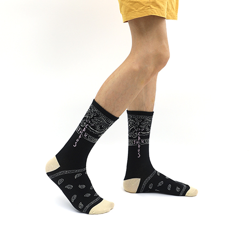 Cross-Border New Arrival Trendy Men's Mid-Calf Length Sock European and American Abstract Pattern Personalized Trendy Socks Breathable Cotton Long Socks