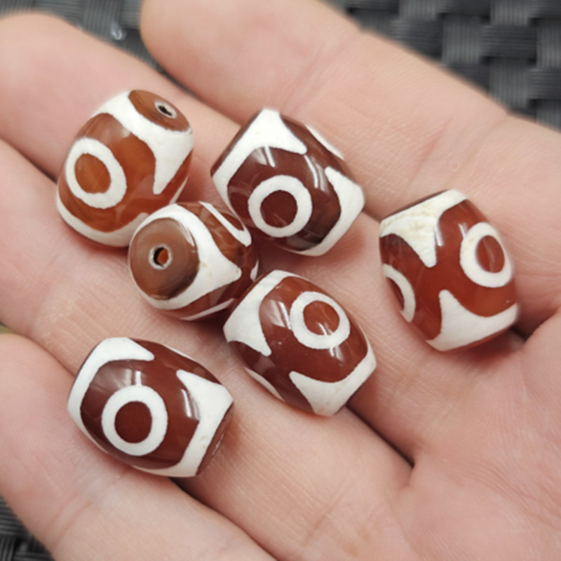 12*16毫米红白三眼天珠玉石散珠玛瑙路路通手链项链饰品配件珠子