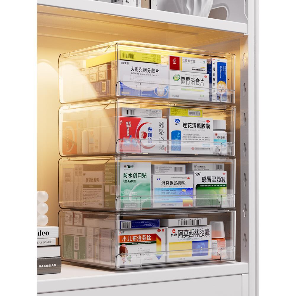 抽屉药箱家庭装药物收纳盒透明药品收纳柜亚克力大容量医药思为康