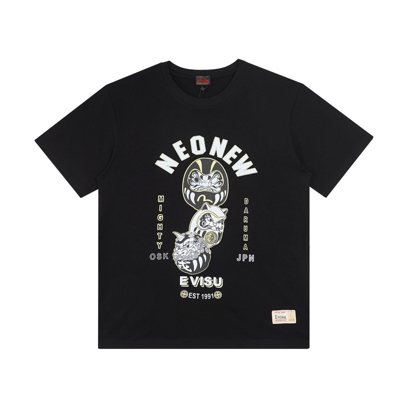 夏季高版本新款evisu福神三连神社伙伴达摩印花短袖t恤一件代发