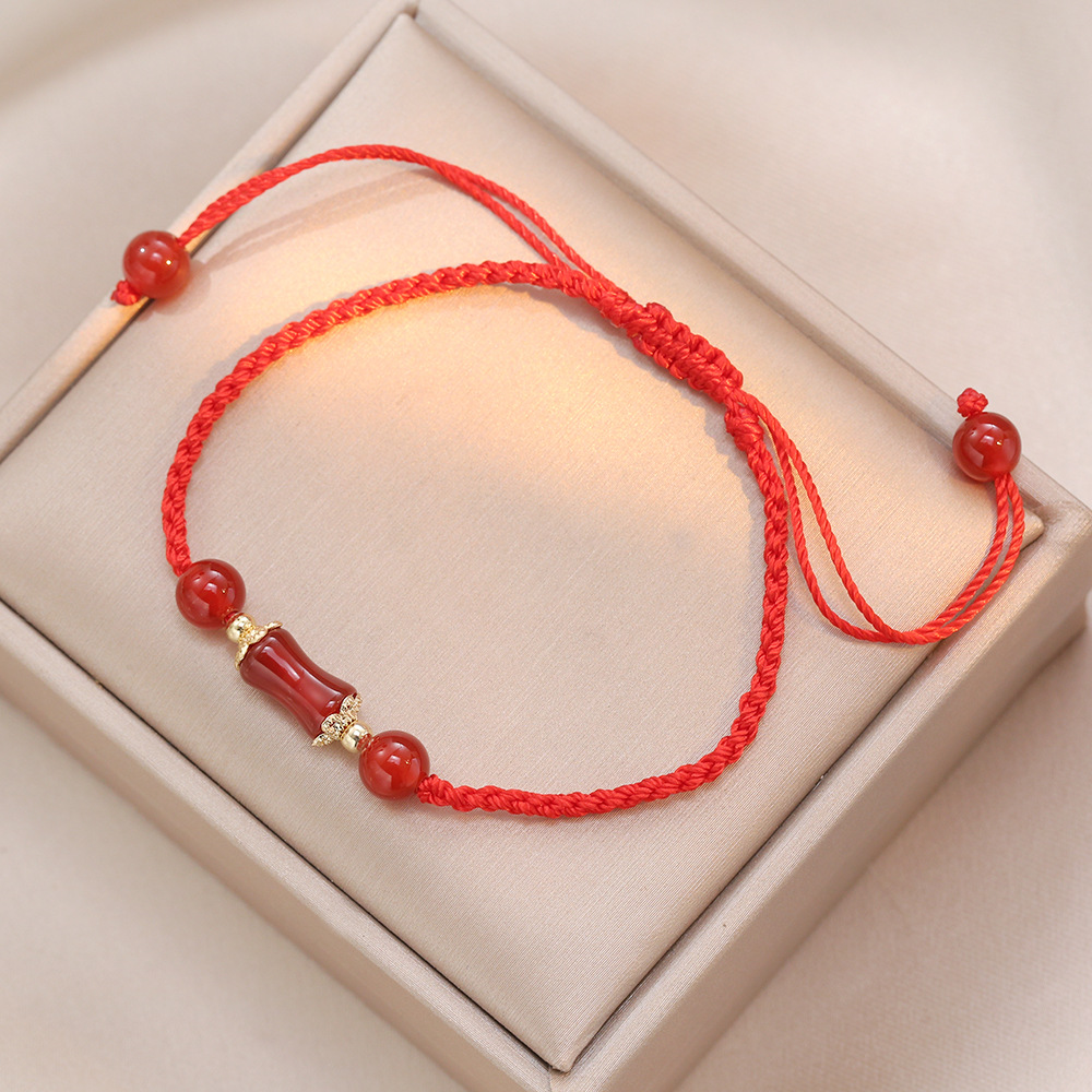 手链女 中国风气质手链天然红玛瑙红色手链男女通用本命年红绳