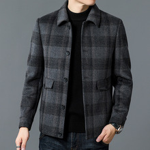 品牌格子双面呢夹克衫男23秋冬季加厚保暖时尚格子羊毛呢外套上衣