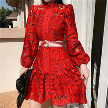 Vintage Hollow Out Lace Floral Embroidery Dress Spring Autum