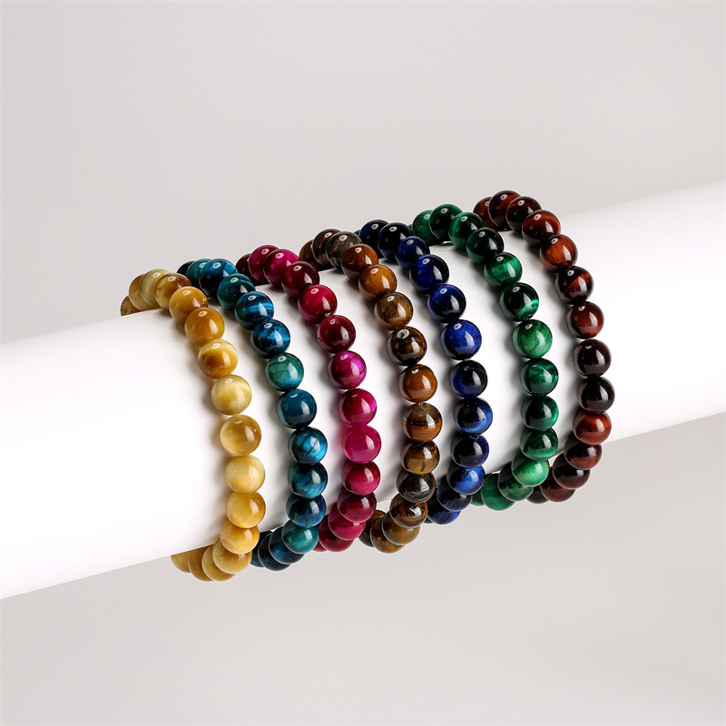 Europe and America Cross Border Natural Tiger-Eye Bracelet 3A Grade Colorful Tiger Eye Stone Beaded Bracelet Finished Bracelet Wholesale