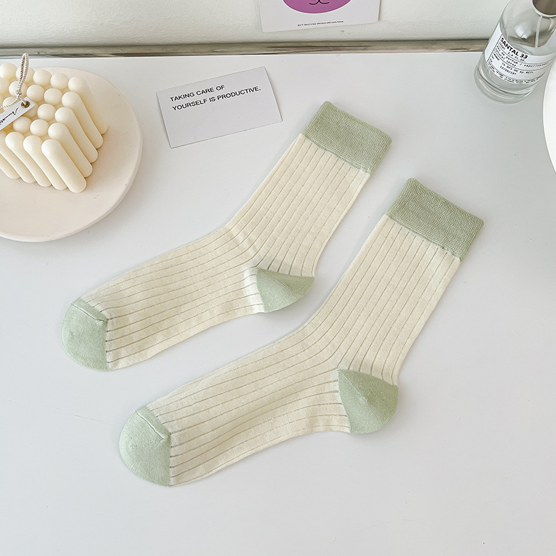 Zhuji Socks Women's Mid Tube Stockings Summer Thin Pure Cotton Socks Japanese Style Women's Socks Cream Style Maternity Socks Bunching Socks