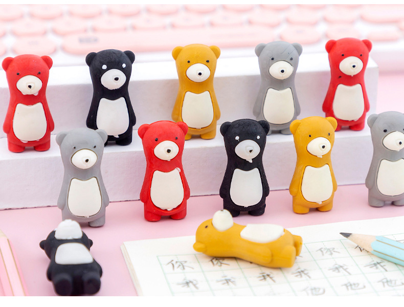 幼儿园创意卡通小橡皮小学生呆萌可爱小熊橡皮擦可拆卸铅笔擦文具