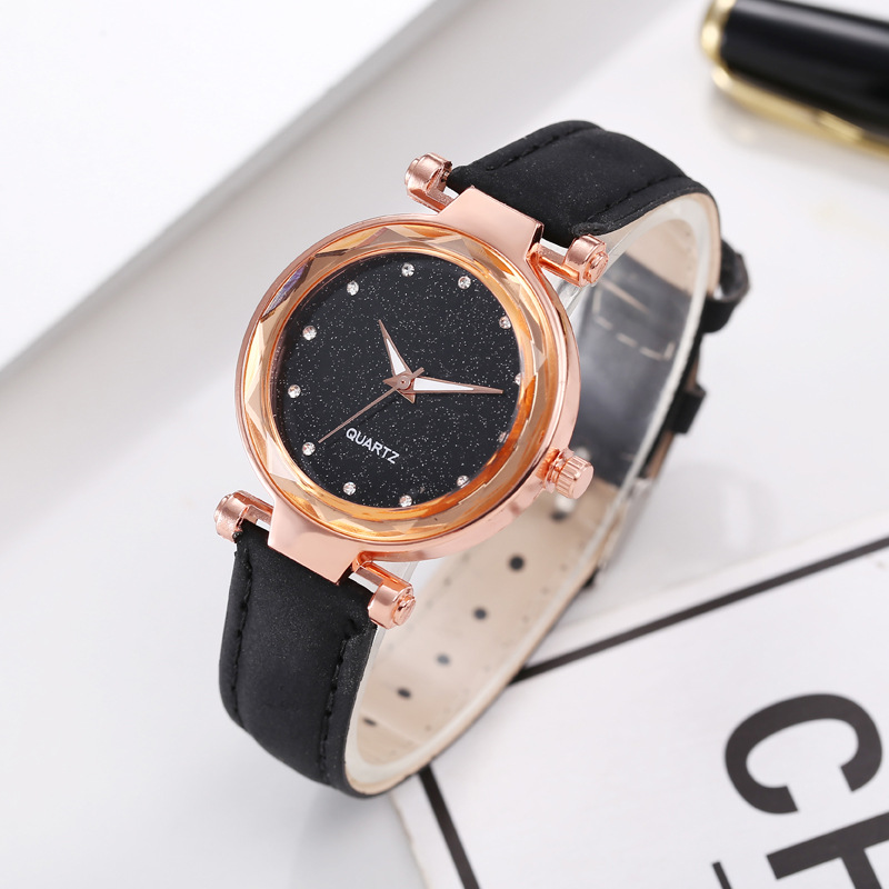 Wish Hot Sale at Aliexpress Women's Watch New Starry Sky Watch Frosted Belt Silver Pink Diamond Surface Women's Watch Quartz Watch