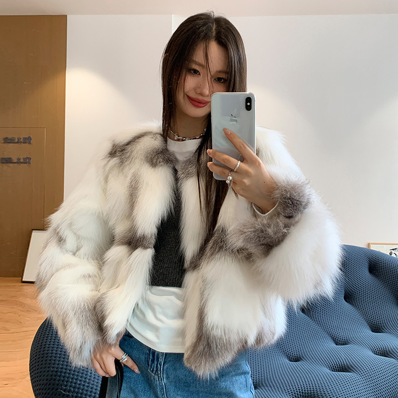 aus 整皮稀有十字狐狐狸毛百搭皮草外套女走秀气质高级感毛毛大衣