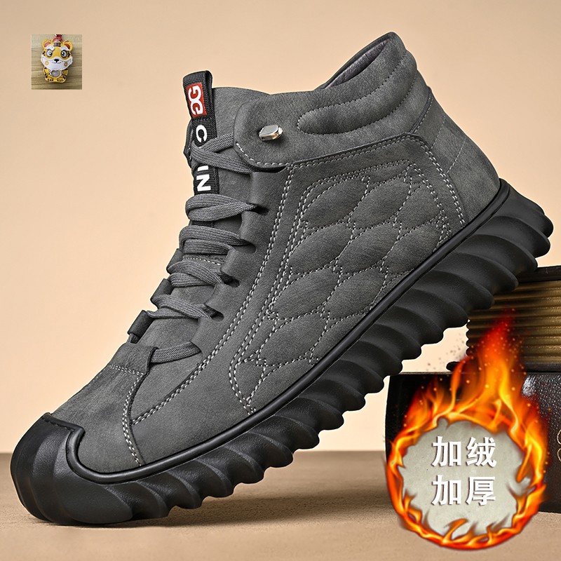 信哥男鞋冬男士高帮皮鞋软面软底棉靴加绒加厚棉鞋爸爸鞋圆头