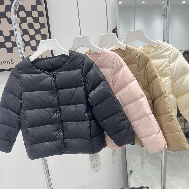 Pinghu children's 90 velvet down jacket children's clothing round neck lightweight medium and small children's boys and girls warm down liner manufacturer image