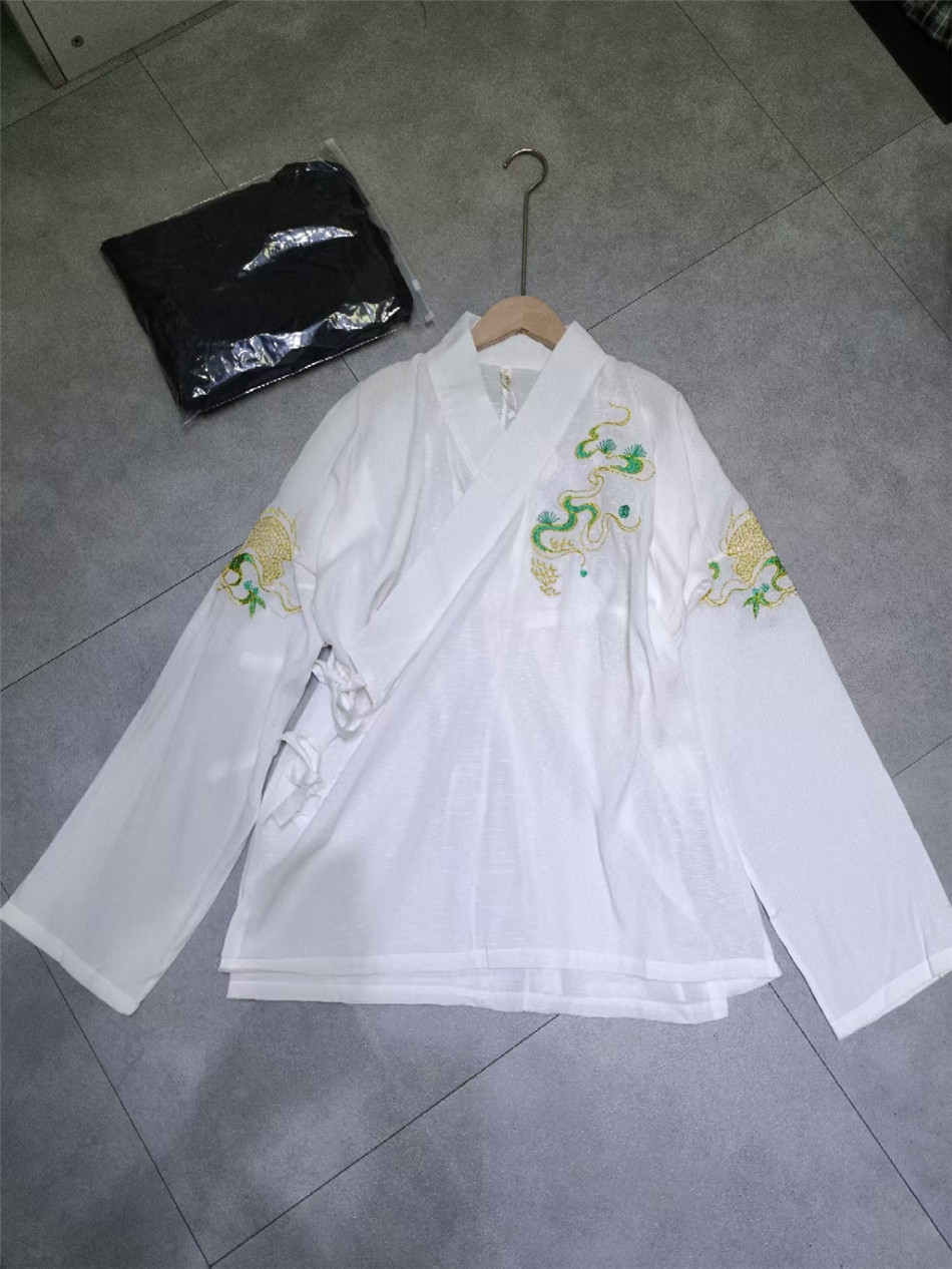 汉服内搭中衣交叉领绑带刺绣上衣古装打底短款长袖衬衫-阿里巴巴