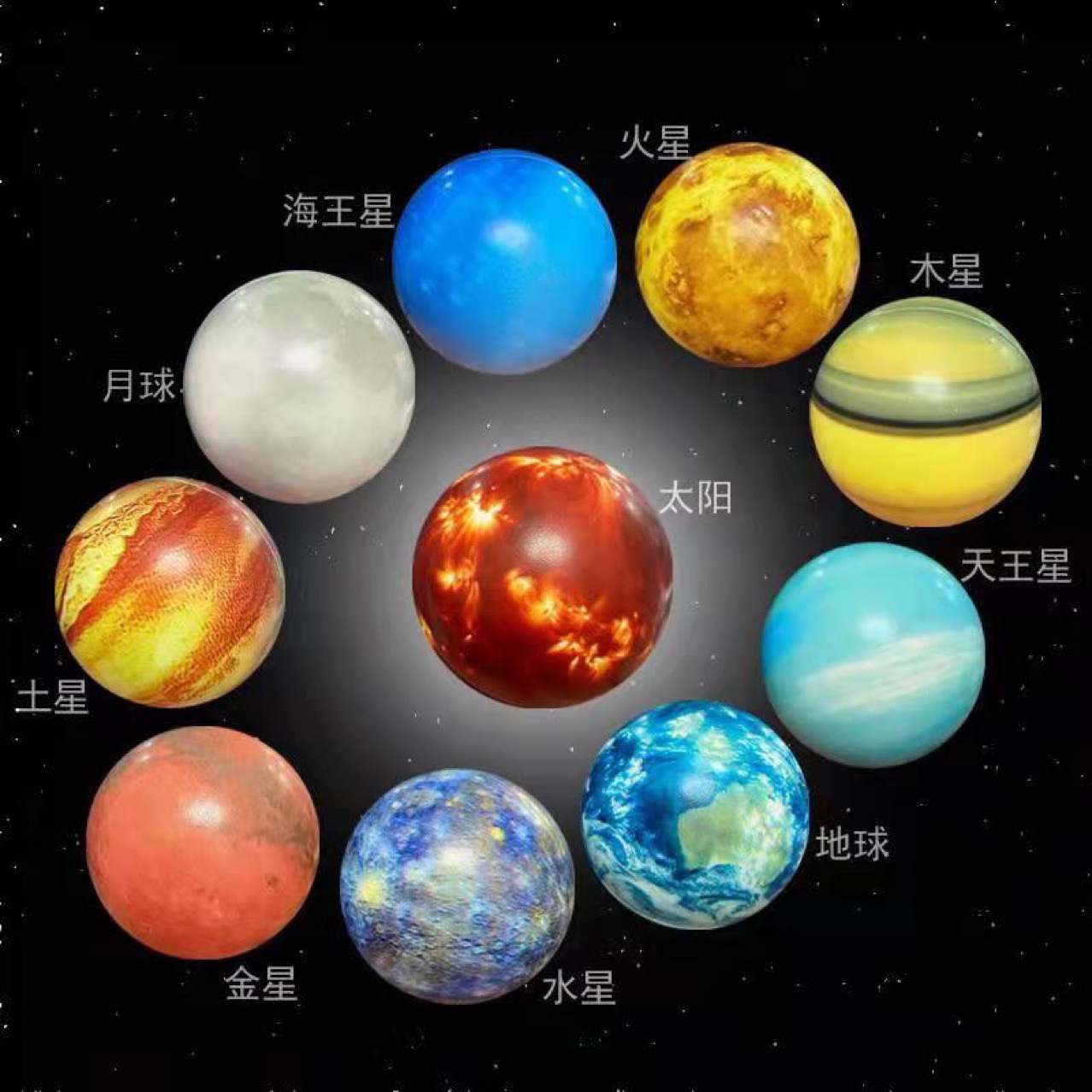 跨境热卖彩印实心海绵软球八大行星太阳系星空儿童益智早教玩具球