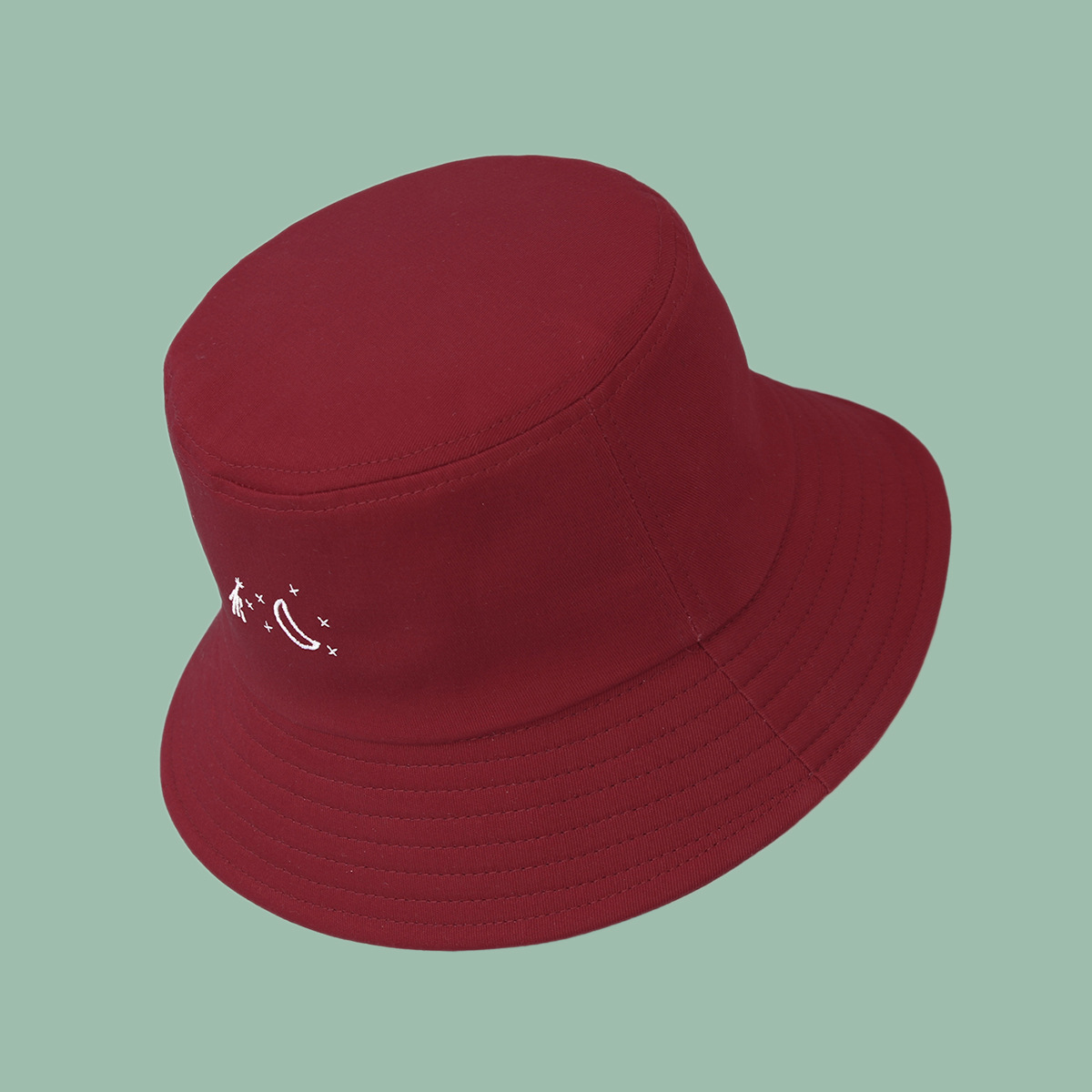 酒红色帽子女新款刺绣恒星月亮渔夫帽韩版宽檐遮阳百搭休闲盆帽男