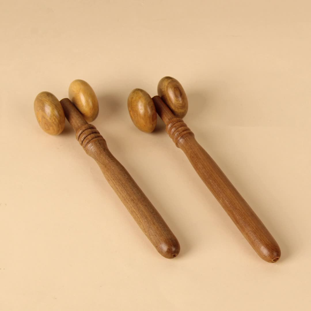 檀香木直柄三轮手推按摩器手推轮背部腿部脸部腹部健身香樟木批发