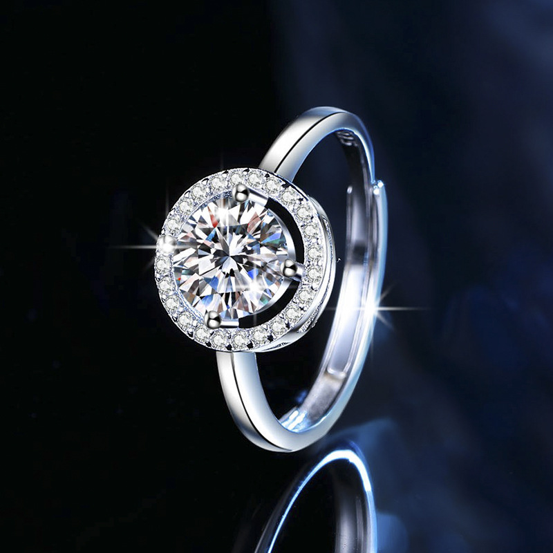 s925纯银微镶圆包莫桑石戒指女情侣对戒求婚结婚钻戒情人节礼物