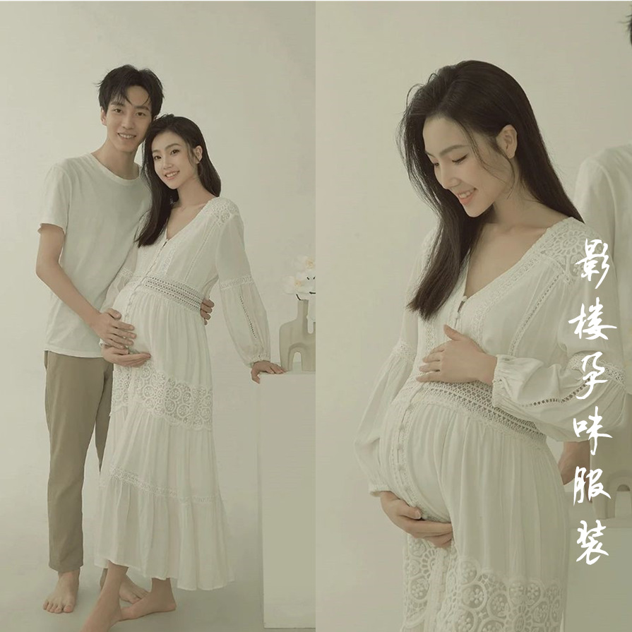 影楼新款孕妇照服装情侣温馨居家风文艺白色孕妈写真摄影拍照服饰
