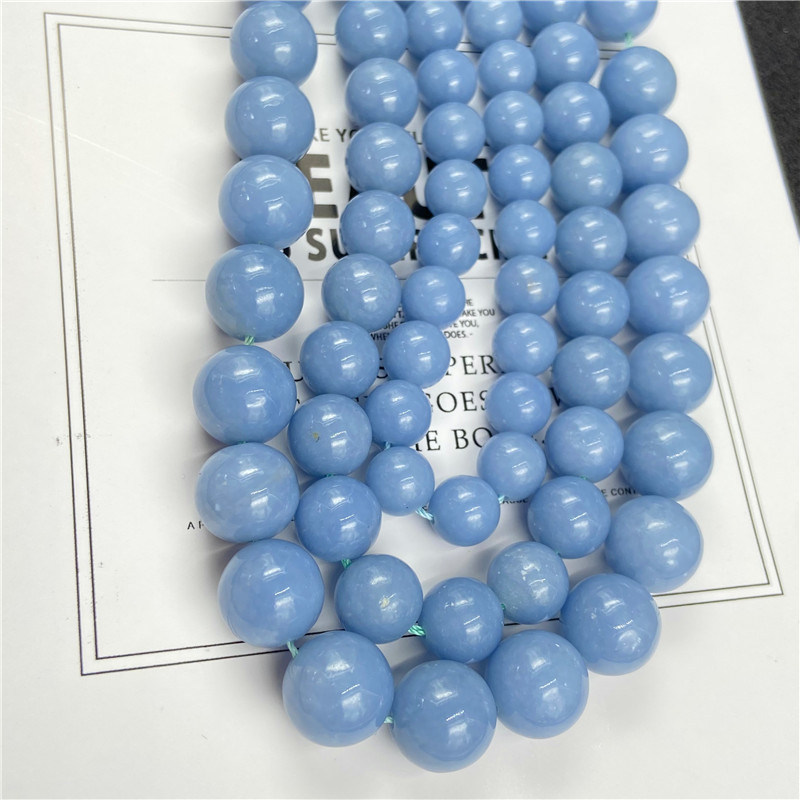 天使石散珠蓝天使蓝色光面圆珠串 首饰品手链女项链耳环手串材料