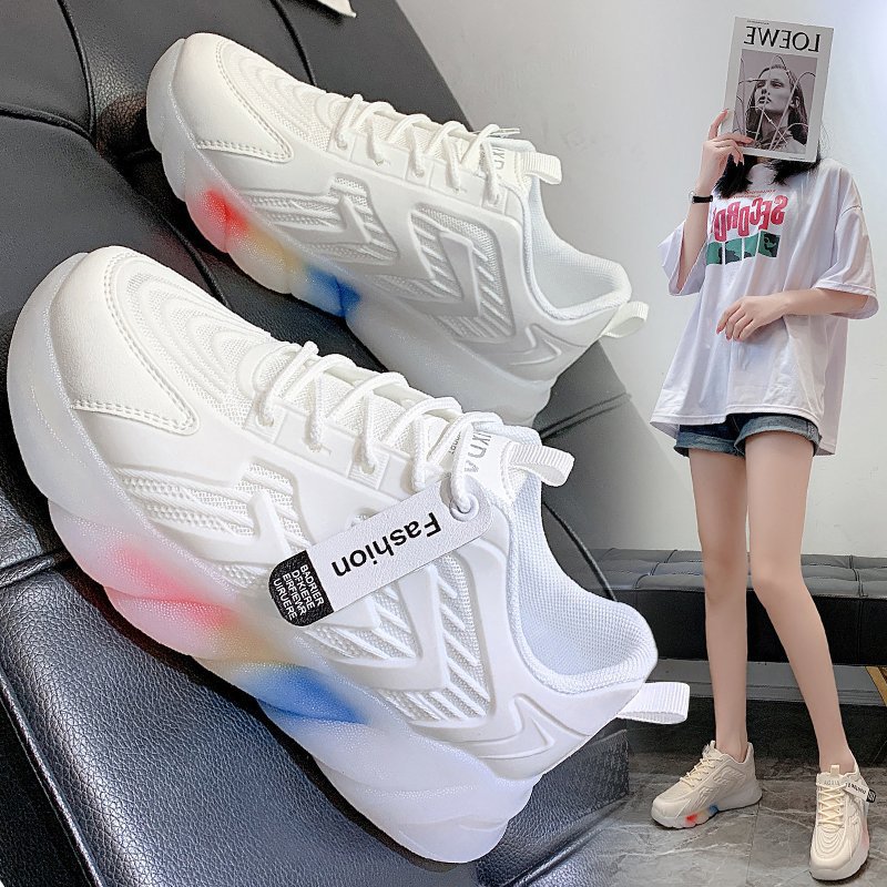 彩虹底老爹鞋女2022年夏季新款网红休闲时尚系带跑步运动鞋批发