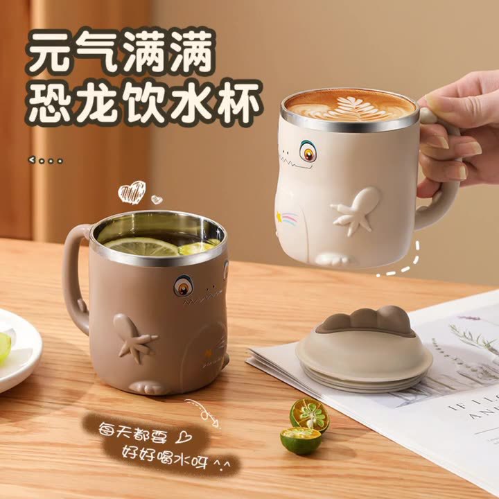 cute 304 stainless steel with straw cup kindergarten cup double-layer children‘s vitality cup cartoon cup wholesale