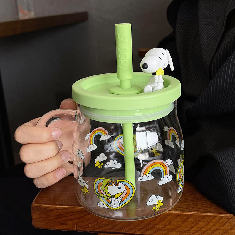 Snoopy Large Capacity Glass Girls Good-looking Household Drinking Cups Adult High Temperature Resistance Cup with Straw Milk Cup