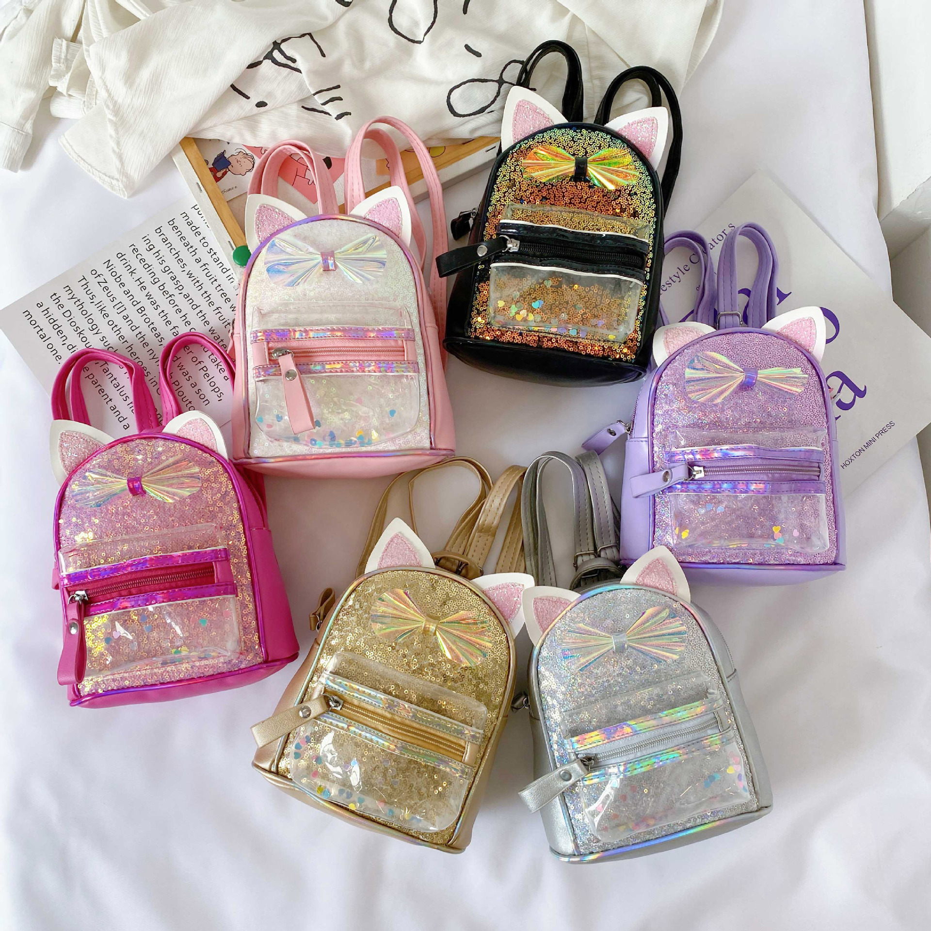 Children's School Bag Sequin Backpack Colorful Shiny Girl Baby Cute Cartoon Stylish Princess Bag Small Bookbag