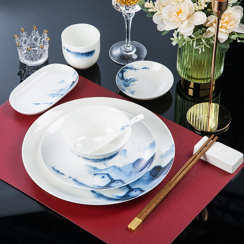 Hotel Ceramic Tableware New Chinese High-End Bone China Tableware Set Restaurant Box Gift Set Order