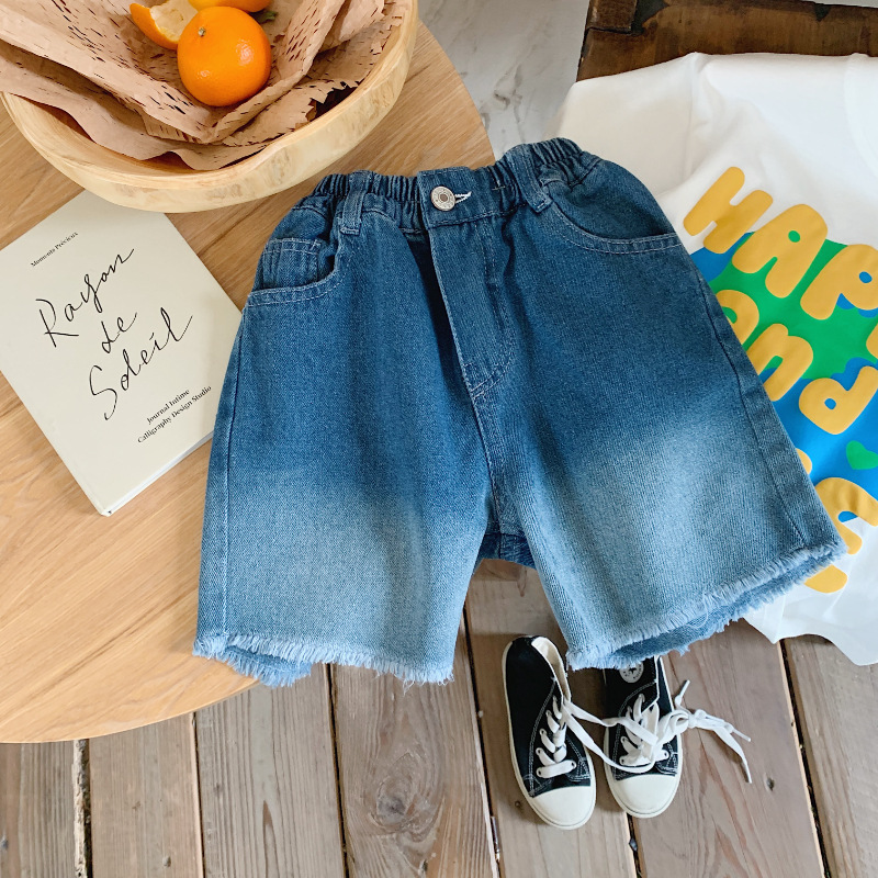 Tone Gradient Color Children's Shorts 2023 Summer New Korean Style Fashionable Boys' Cropped Pants Baby Jeans